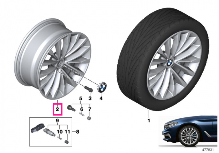 Janta aliaj usor - W-Spoke 632 - Argintiu (Reflex Silver) - 8Jx18 ET:30 - BMW Seria 5 G30 G31 G38