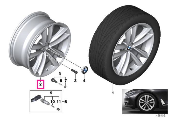  Janta aliaj usor - Double Spoke 630 - Argintiu (ReflexSilver) - 9,5JX19 ET:39 - BMW Seria 6 G32 GT, Seria 7 G11 G12	