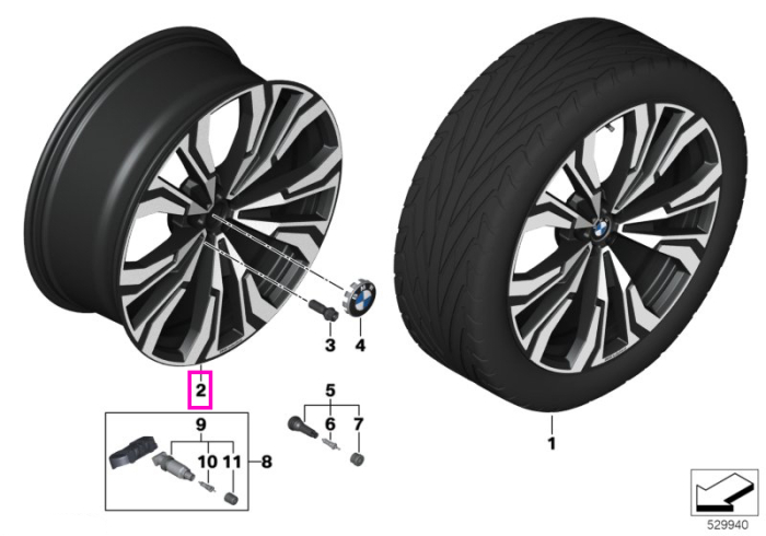  Janta din aliaj usor - V-spoke 914I - Bicolor Negru/Argintiu (Jet Black Sol Paint / Bright Turned) - 9,5Jx23 ET:32 - BMW X7 G07 - Punte fata