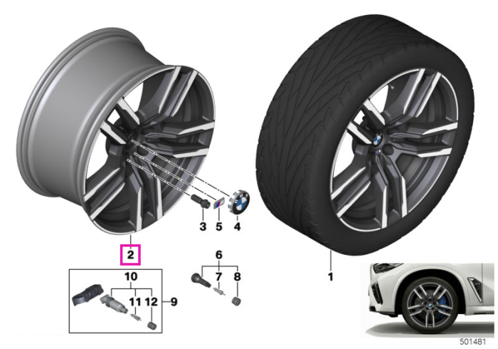 Janta aliaj usor - M Performance Double Spoke 808M - Bicolor/Gri - 10.5Jx21 ET31 - BMW X5 M F95, X6 M F96