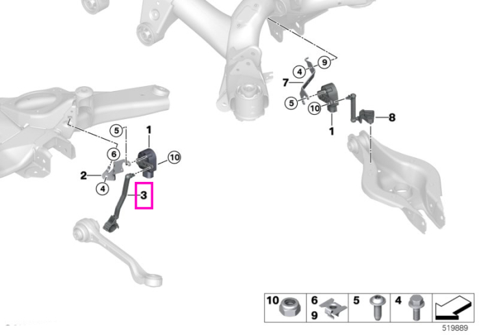 Tija articulata control vertical al farurilor (AWD) - BMW Seria 2 G42, Seria 3 G20 G21, Seria 4 G22 G23 G26, i3L G28, i4 G26