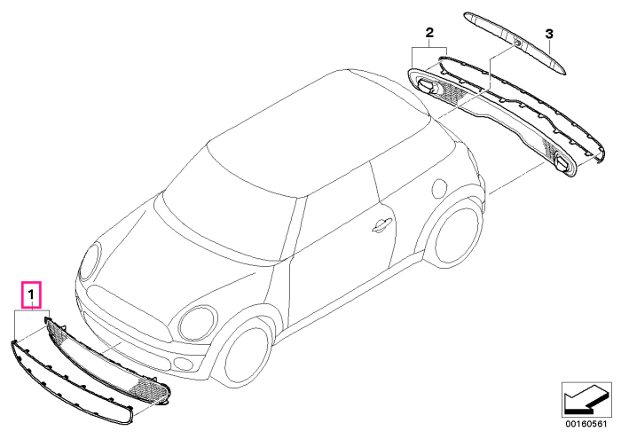 Grila inferioara bara fata - Mini Cabrio R57, Clubman R55, R56