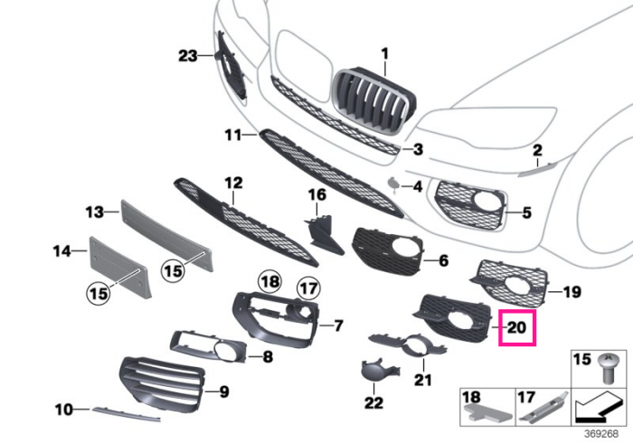 Ornament inchis proiector, stanga - BMW X6 E71 E72 Hybrid