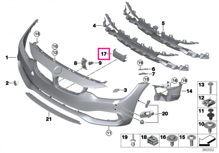 Capac admisie aer bara fata, centru (ACC.) - BMW Seria 4 F32 F33 F36