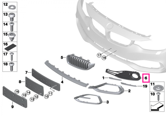 Grila inchisa proiector stanga, Basis Line - BMW Seria 4 F32 F33 F36