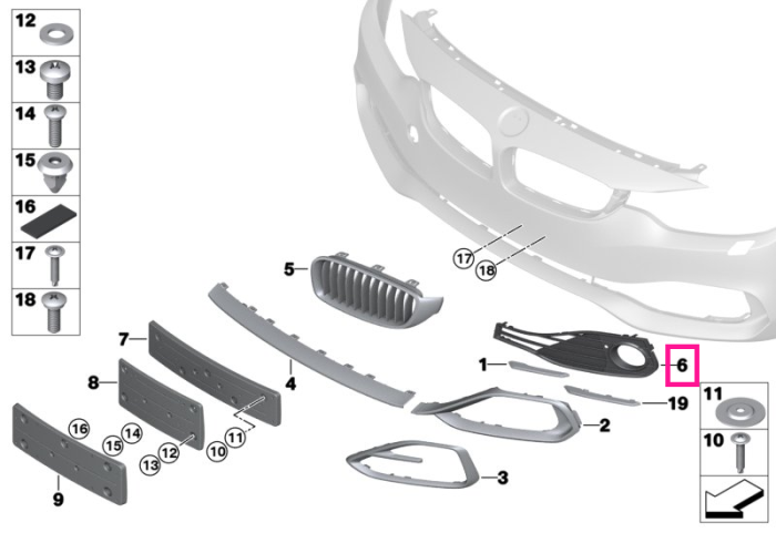  Grila inchisa proiector dreapta, Basis Line - BMW Seria 4 F32 F33 F36	