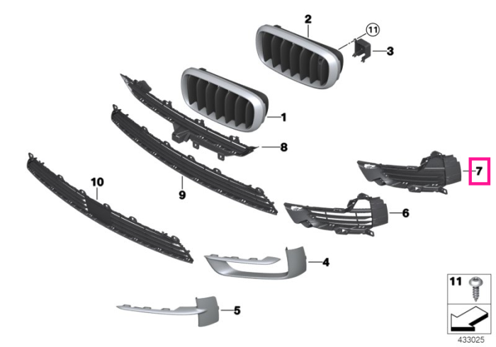 Grila laterala inchisa bara protectie fata, stanga, Negru - BMW X5 F15