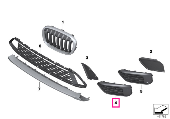  Grila ornamentala deschisa, X-Line, dreapta - BMW X1 F48, X1L F49	