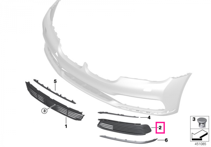  Grila bara fata, lateral dreapta, partial inchisa, Basis - BMW Seria 7 G11 G12	