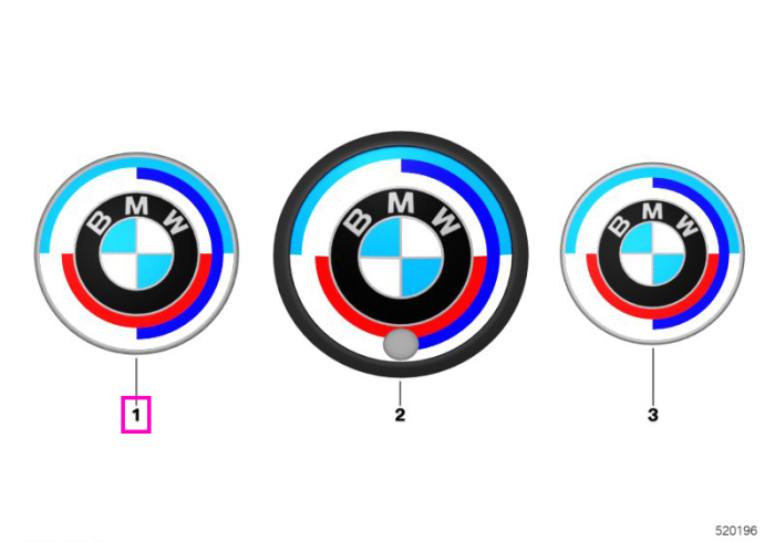 Emblema capota motor, editie aniversara 50 ani, M Performance, 74 mm - BMW Seria 2 G87M2, Seria 3 G80M3 G81M3, Seria 4 G82M4 G83M4