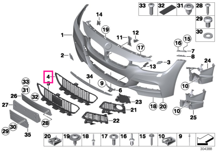  Grila centrala bara fata, admisie aer, M - BMW Seria 3 F30 F31 F35	