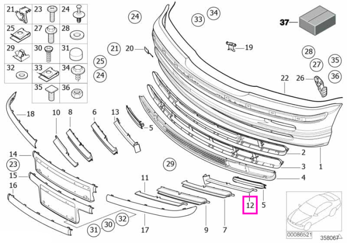 Ornament grila, bara fata, stanga, Negru Mat (Black Matt) - BMW Seria 3 E46