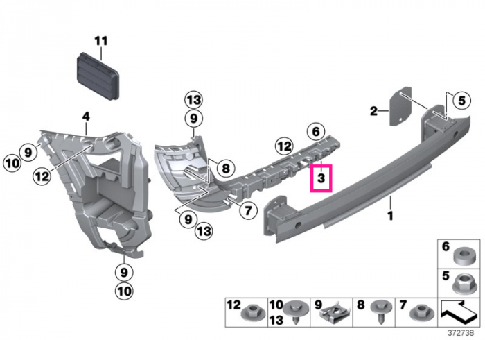 Suport/Tampon bara protectie spate, mijloc stanga - BMW X4 F26