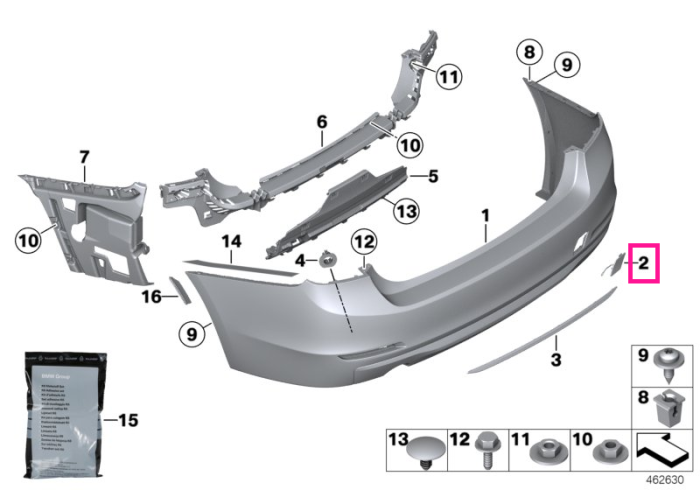 Ornament bara spate acoperire carlig remorcare, primerizat - BMW Seria 3 F31 LCI