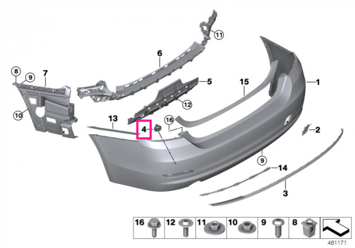 Set suporti montaj senzori PDC/PMA, bara spate - BMW Seria 4 F32 F33 F36