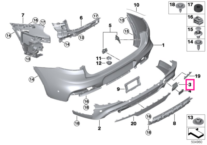 Ornament/Capac carlig remorcare, bara spate, Gri (Frozen Grey) - BMW X4 G02