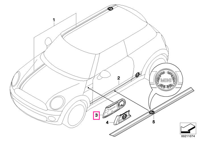 Set suporturi ornamente laterale - Mini Cabrio R57, Clubman R55, Coupe R58, Roadster R59, R56