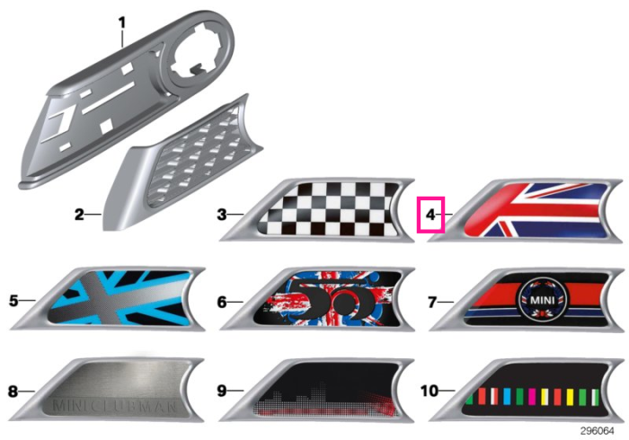  Set ornamente laterale, Union Jack - Mini Cabrio R57, Clubman R55, Coupe R58, Roadster R59, R56	