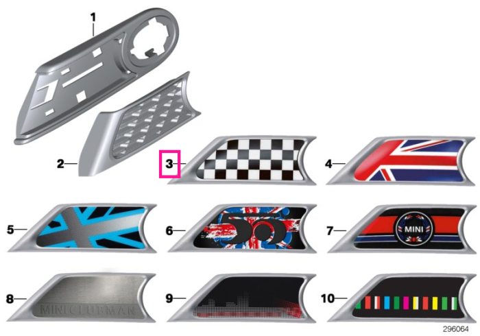 Set ornamente laterale, carouri Alb/Negru - Mini Cabrio R57, Clubman R55, Coupe R58, Roadster R59, R56