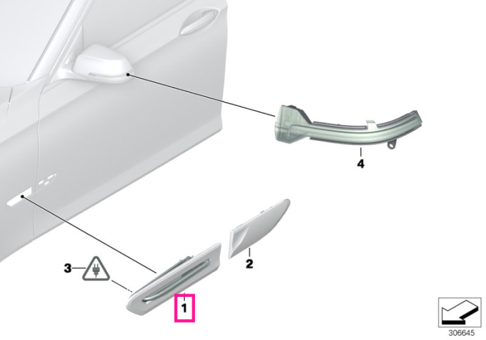  Lampa semnalizare, pe aripa dreapta - BMW Seria 7 F01 F02 LCI - cu asistenta parcare	