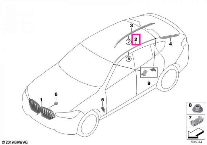 Bara longitudinala plafon, aluminium satinated, stanga - BMW X6 G06 F96M