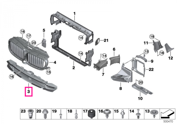 Canal inferior clapete aer, bara fata - BMW Seria 5 G30 G31