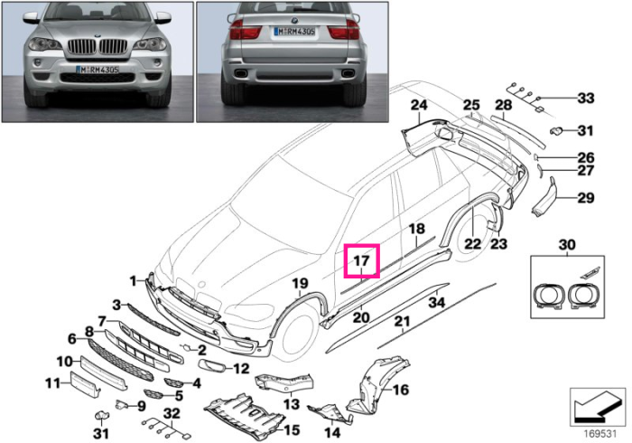 Ornament usa fata stanga, primerizat - BMW X5 E70