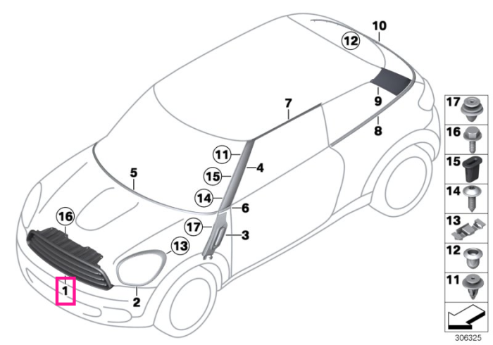 Grila fata, crom - Mini Paceman R61         