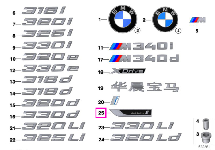 Emblema laterala "Electrified by i", stanga - BMW Seria 3 G20 G21