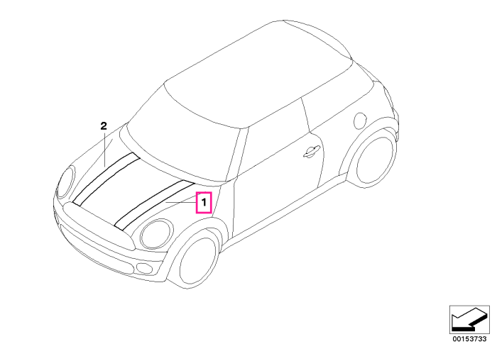 Ornament decorativ (dungi) capota motor, stanga, TOFFY - Mini Cabrio R57, Clubman R55, R56