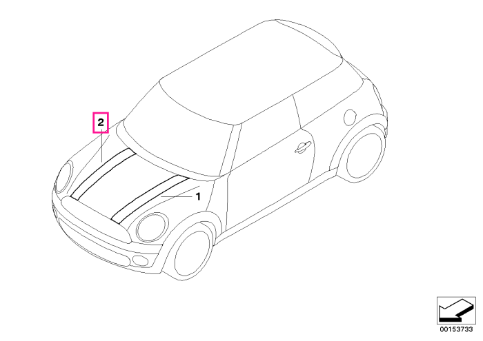  Ornament decorativ (dungi) capota motor, dreapta, TOFFY - Mini Cabrio R57, Clubman R55, R56	