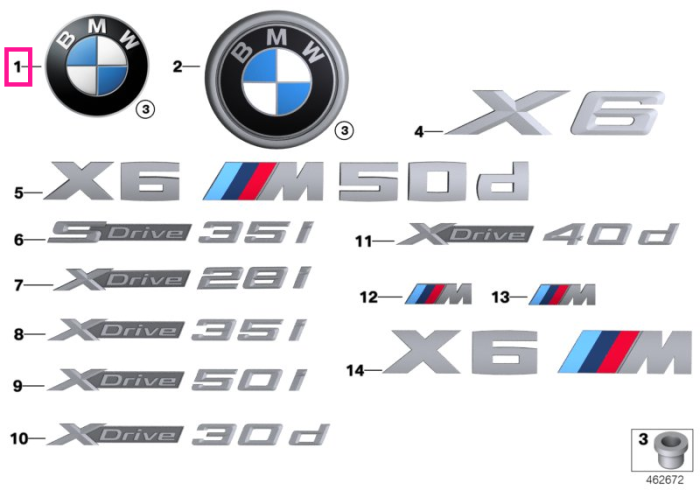 Emblema adeziva BMW - BMW Seria 8 G14 G15 G16 F91 F92 F93 M8, X1 F48 F49 U11 U12, X2 U10, X5 F15 F95 M, X5 F16 F86 M        