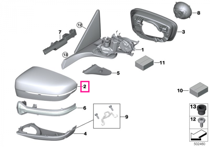 Capac ornament oglinda laterala stanga, primerizat - BMW Seria 5 G30 G31 G38, Seria 6 G32, Seria 7 G11 G12, Seria 8 G14 G15 G16