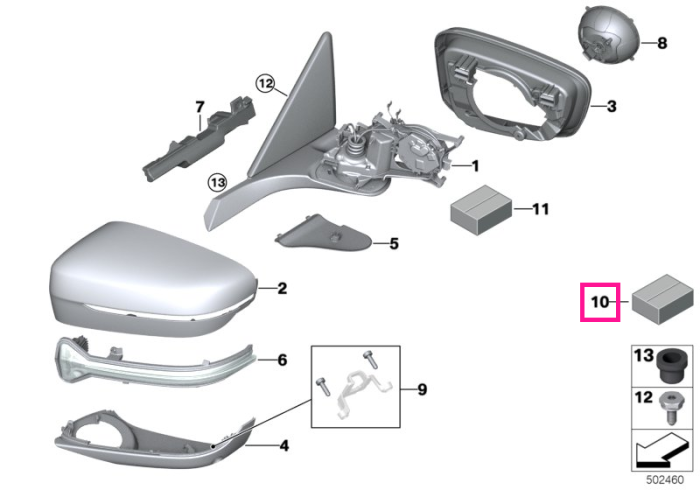 Set suruburi fixare oglinda exterioara laterala - BMW Seria 5 G30 G31 G38 F90 M5, Seria 6 G32, Seria 7 G11 G12, Seria 8 G14 G15 G16 F91 F92 F93 M8