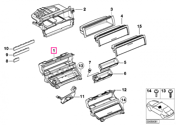 Ornament consola centrala - BMW Seria 3 E46 (fara pachet fumatori)