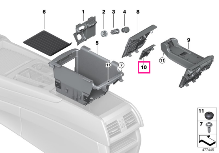 Capac ornamental spatiu telefon, consola centrala - BMW X5 F15 F85 M, X6 F16 F86 M