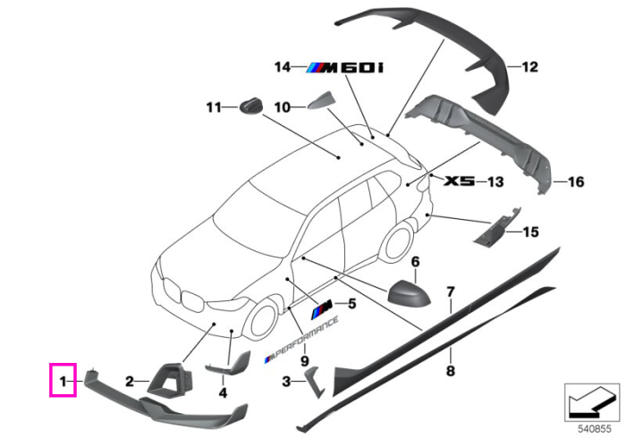 Ornament bara fata, dreapta, carbon, "M Performance" - BMW X5 G05 G18