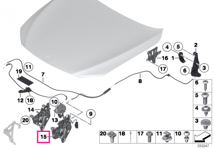 Sistem inchidere activa capota motor, stanga - BMW Seria 5 F10 F11 F18, Seria 6 F06 F12 F13, Seria 7 F01 F02 F04, Z4 E89