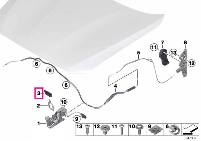 Protectie anti-rasucire capota motor - BMW Seria 1 F20 F21, Seria 2 F22 F23 F87 M2, Seria 3 F30 F31 F34 F35 F80 M3, Seria 4 F32 F33 F36 F82 F83 M4, X1 F48 F49 - Mini Clubman F54