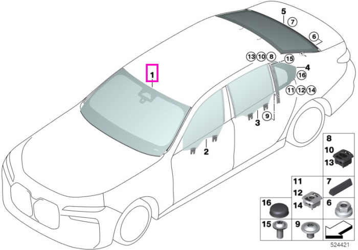 Parbriz tenta verde, preechipare senzori ploaie/lumina/ceata. (HUD/IR/ADCAM) - BMW Seria 7 G70