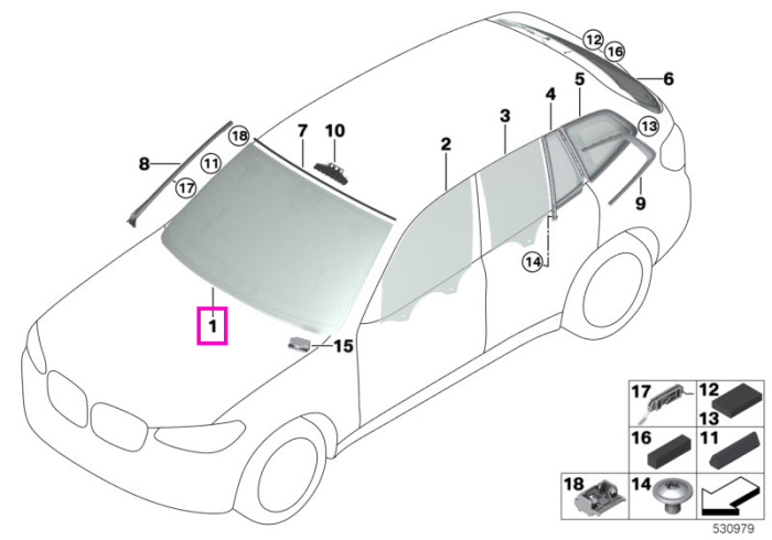 Parbriz tenta verde, pre-echipare senzori ploaie/lumina, anti-condens - BMW X3 G01 F97 M