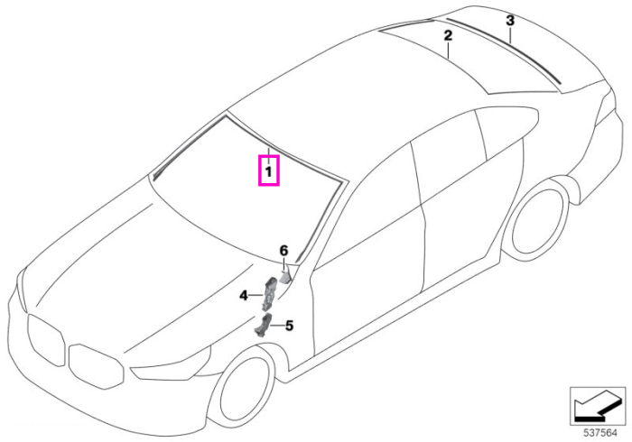 Garnitura/Ornament superior parbriz - BMW Seria 5 G60 G61 G90 G99 M5