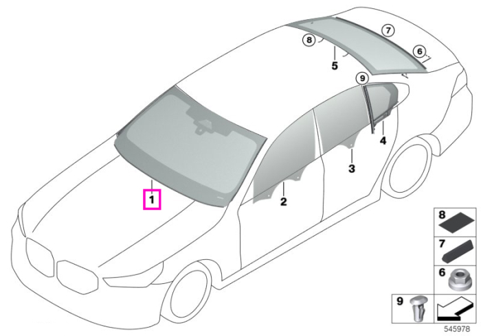  Parbriz tenta verde, preechipare senzori ploaie/lumina/soare, anti-condens, HUD - BMW Seria 5 E60 E61 G90 G99 M5 - cu "Driving assistant professional"	