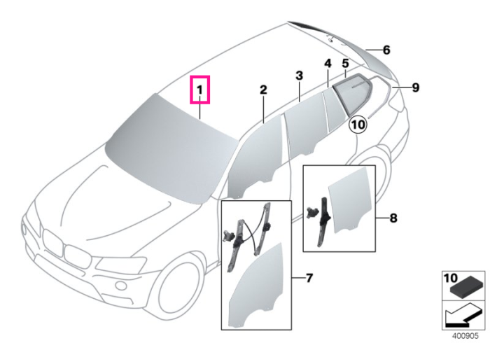 Parbriz, tenta verde, preechipare senzor ploaie, RLSBS/HUD - BMW X3 F25