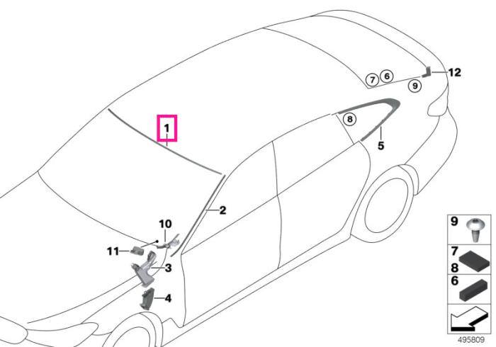  Ornament superior etansare parbriz - BMW Seria 6 G32 GT, X5 G05 G18 F95 M, X6 G06 F96 M, X7 G07