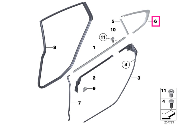  Ornament geam lateral, dreapta, negru lucios - BMW Seria 5 F07	