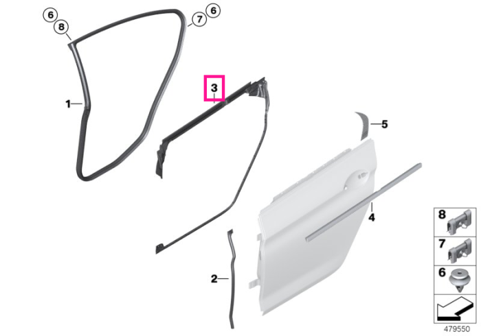 Garnitura etansare interioara, usa spate, stanga - BMW Seria 6 F06 Gran Coupe