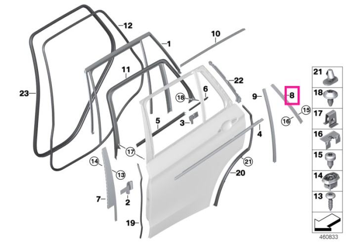  Ornament rama geam, stalp C, usa spate, dreapta, negru lucios (GlanzSchwarz) - BMW X5 F15 F85 M