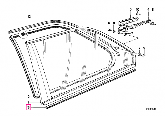 Banda sintetica etansare / Cheder geam, usa spate - BMW Seria 3 E30