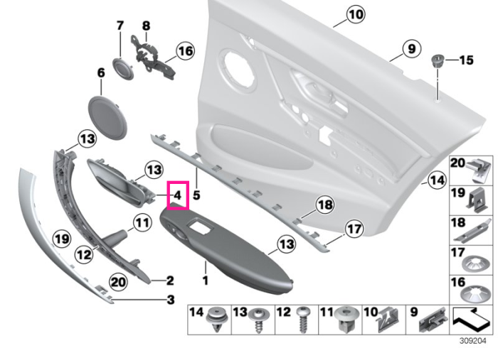 Maner interior usa fata, stanga, Negru (Black) - BMW Seria 3 F30 F31 F34 F35 F80 M3, Seria 4 F32 F33 F36 F82 F83 M4